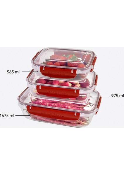 Lock&fresh Master Dikdörtgen Saklama Kabı (565,975,1675 Ml) (Üçlü Set) modelleri