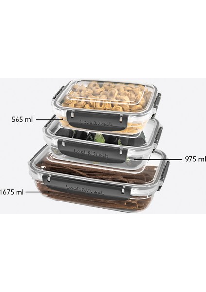 Lock&fresh Master Dikdörtgen Saklama Kabı (565,975,1675 Ml) (Üçlü Set) indirimleri