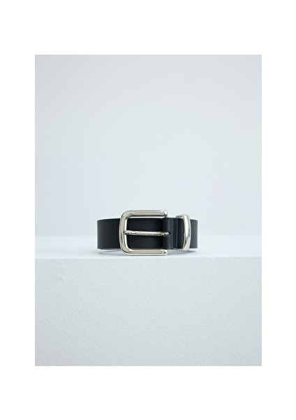 Siyah Mirel Nikel Tokalı Deri Kemer