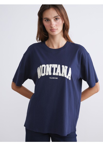 Yeni Sezon Montana Baskılı Oversize Kadın Tişört