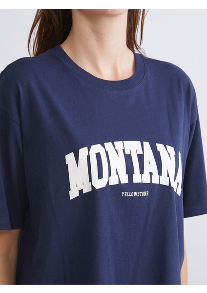 Yeni Sezon Montana Baskılı Oversize Kadın Tişört modelleri