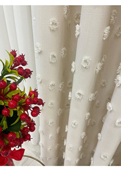 Ekru Renk Ponponlu Pufy Fon Perde 1/3 Sık Pile fiyatları