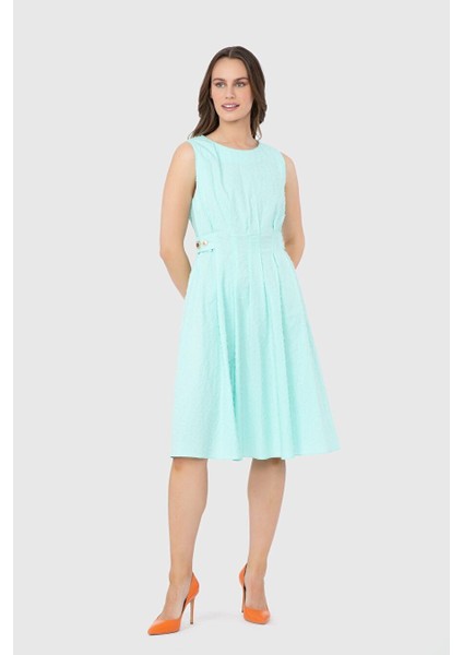 Kuş Gözü Kemer Detaylı Yeşil Midi Elbise fiyatları