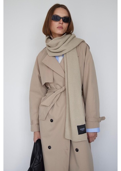 Bej Düz Örgülü Triko Atkı modelleri