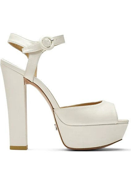 Beyaz Kadın Deri Platform Topuklu Gelin Ayakkabısı JAB2476 / 517K