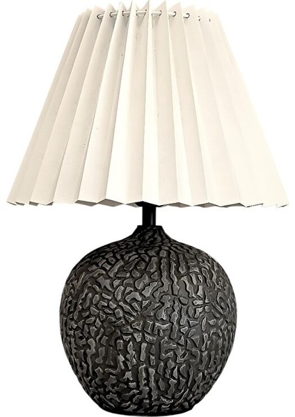 Edgar Taş Desenli Krem Şapkalı Gri Abajur