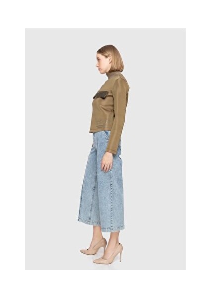 Yakası Triko Cep Kapakları Yağmurluk Yeşil Garnili Sweatshirt fiyatları