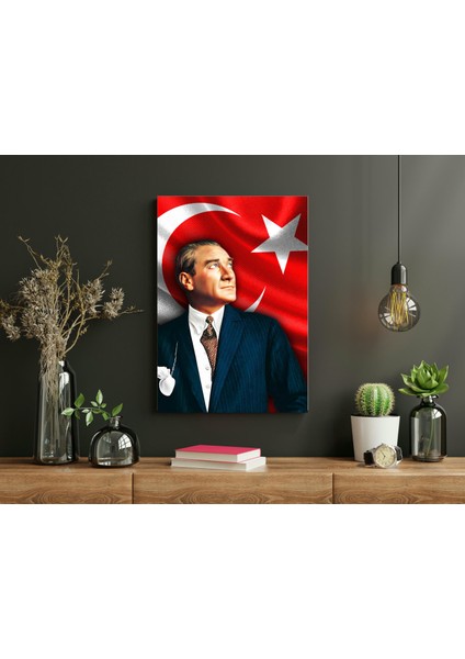 Atatürk Türk Bayrağı Arka Fon - Ahşap Mdf Tablo