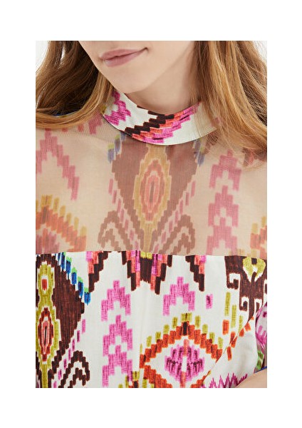 Balon Kollu Beli Kemerli Metal Tokalı Desenli Uzun Elbise fiyatları