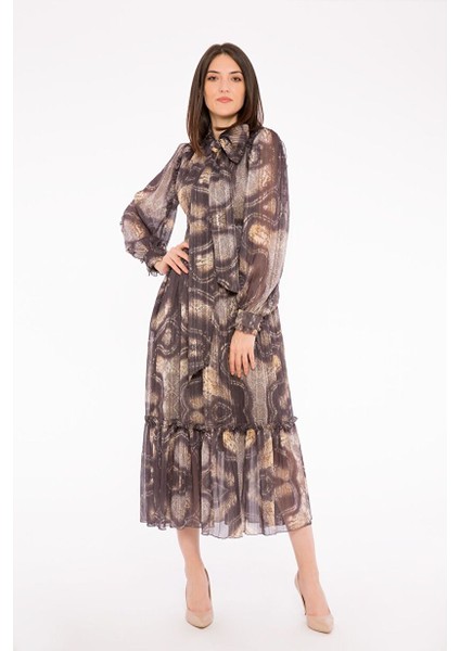 Deseli Uzun Kolllu Midi Elbise fiyatları