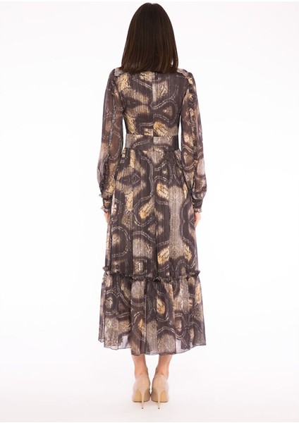 Deseli Uzun Kolllu Midi Elbise modelleri