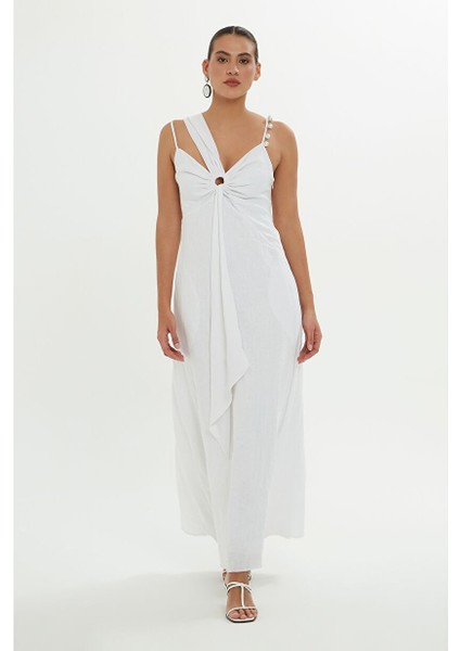 Kol Detaylı Uzun Beyaz Elbise modelleri