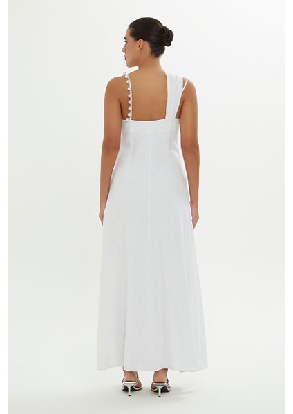 Kol Detaylı Uzun Beyaz Elbise indirimleri