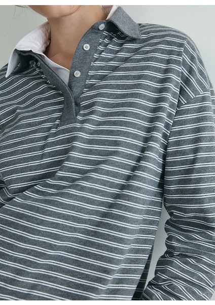 Gri Kadın Slim Fit Çizgili T-Shirt 418136682 R025 modelleri