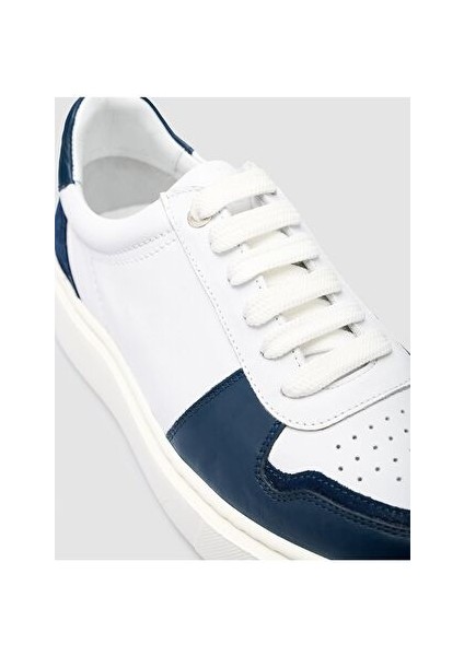 Beyaz-Mavi Erkek Deri Sneaker 125038M