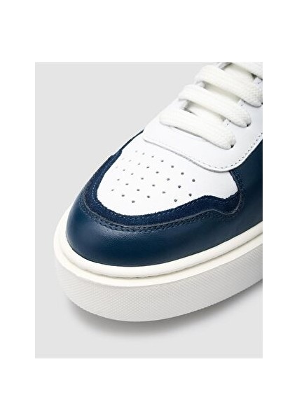 Beyaz-Mavi Erkek Deri Sneaker 125038M