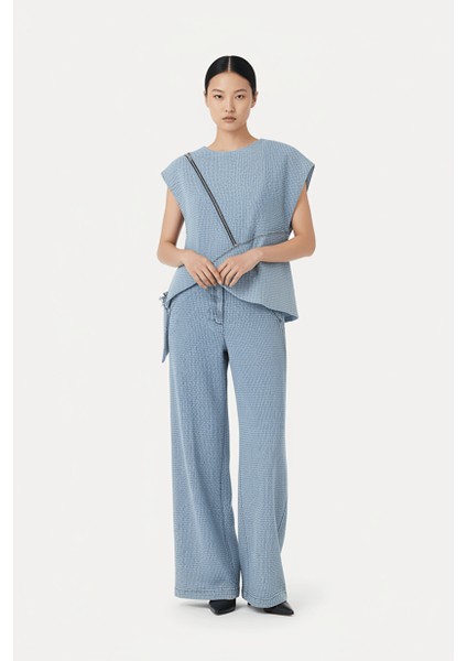 Celeste Mavi Dokulu Bol Paça Denim