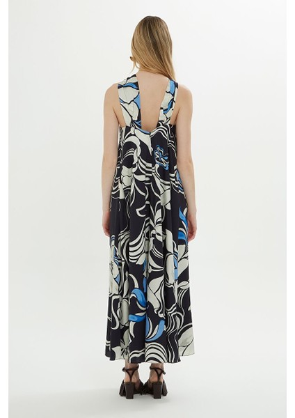 Boyundan Bağlama Detaylı Desenli Uzun Elbise fırsatları