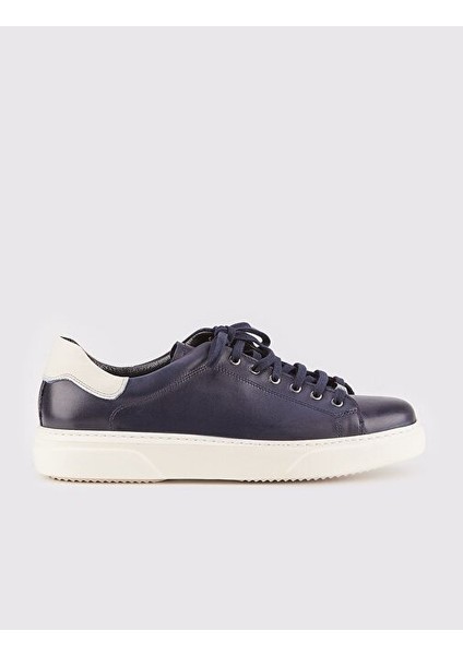Lacivert-Beyaz Erkek Deri Sneaker 14584