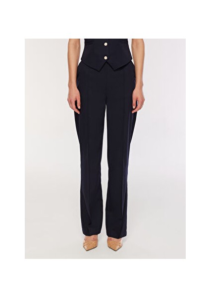 Yüksek Bel Dökümlü Lacivert Kadın Pantolon F3WL-PNT1 modelleri