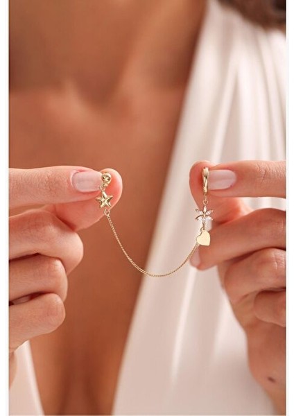 Taşlı Sallantılı Zincirli Yıldız Kalp Heritage Küpe modelleri