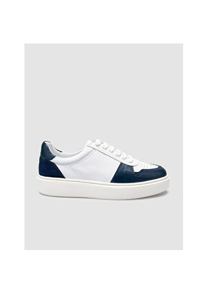Beyaz-Mavi Erkek Deri Sneaker 125038M