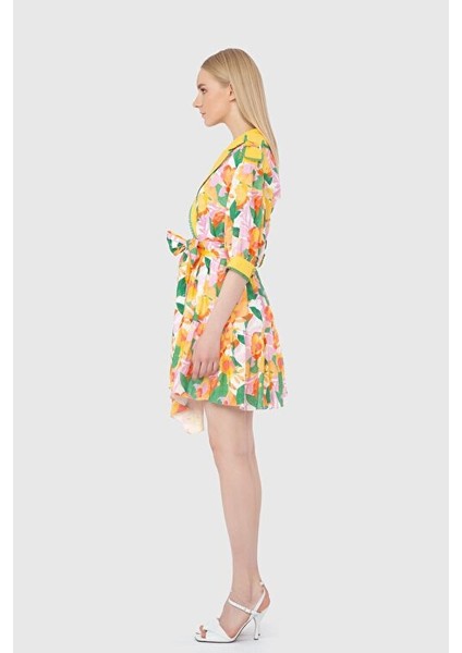 V Yaka ve Kuşak Bağlamalı Turuncu Elbise fiyatları