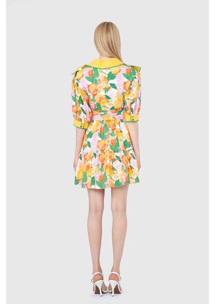 V Yaka ve Kuşak Bağlamalı Turuncu Elbise modelleri