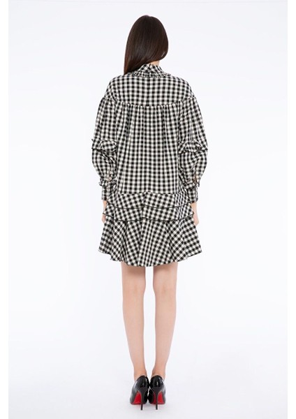 Fırfırlı Ekose Desenli Mini Siyah Elbise modelleri