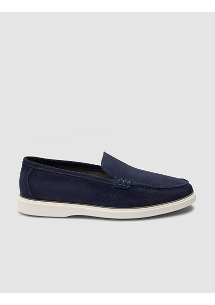 %100 Hakiki Deri Lacivert Süet Erkek Loafer