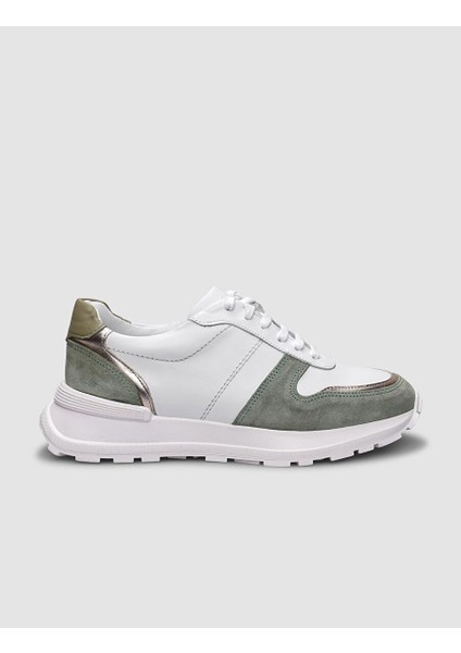 Beyaz-Yeşil Kadın Deri Sneaker 124656R