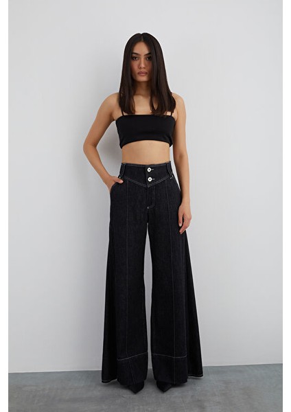 Yan Dikiş Pili Detaylı Kalın Kemer Bol Paça Jean Pantolon fiyatları