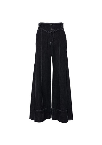 Yan Dikiş Pili Detaylı Kalın Kemer Bol Paça Jean Pantolon indirimleri