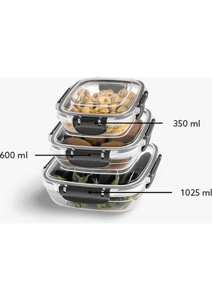 Lock&fresh Master Kare Saklama Kabı (350,600,1025 Ml) (Üçlü Set) fırsatları