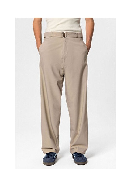 Kemerli Baggy Kumaş Pantolon Bej fırsatları