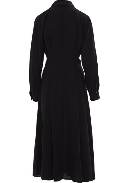 Dik Yaka Fermuar Detaylı Siyah Kloş Uzun Elbise modelleri