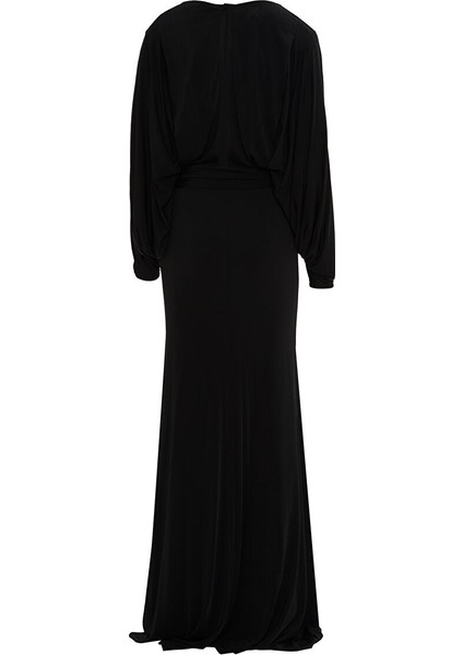 Sırt Dekolteli Etek Ucu Geniş Kalem Form Siyah Uzun Elbise modelleri