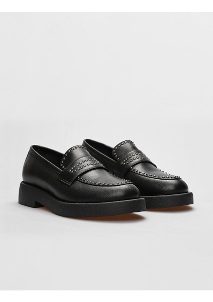 Hakiki Deri Siyah Zımba Detaylı Kadın Günlük Ayakkabı fiyatları