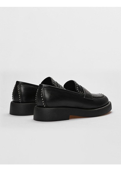 Hakiki Deri Siyah Zımba Detaylı Kadın Günlük Ayakkabı modelleri