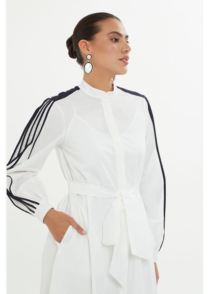 Şerit Detaylı Uzun Beyaz Elbise fiyatları