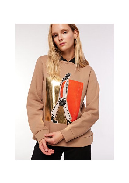 Bisiklet Yaka Varaklı Deve Tüyü Kadın Sweatshırt FC3WL-SWT12 modelleri