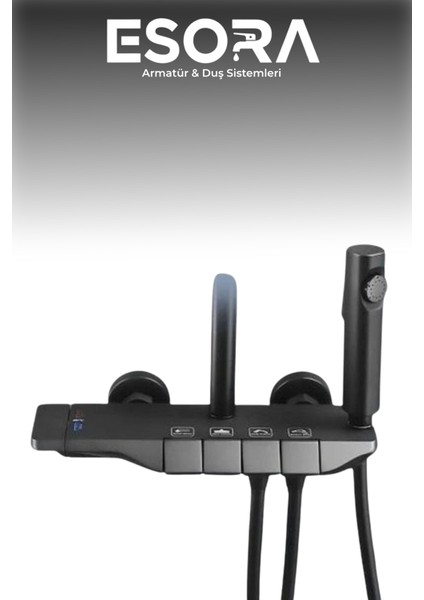 Piyano 5 Fonksiyonlu Gri Banyo Bataryalı Robot Duş Seti Tepe Duşu Duş Seti fırsatları