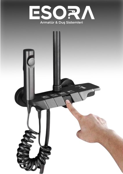 Piyano 5 Fonksiyonlu Gri Banyo Bataryalı Robot Duş Seti Tepe Duşu Duş Seti modelleri