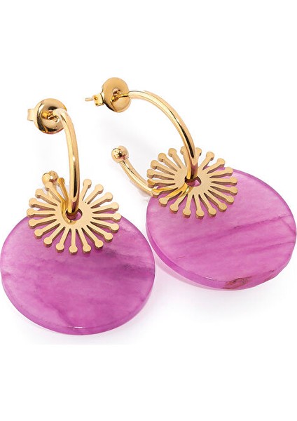 Maki Pembe Doğal Taşlı Altın Kaplama Çelik Kadın Küpe fiyatları