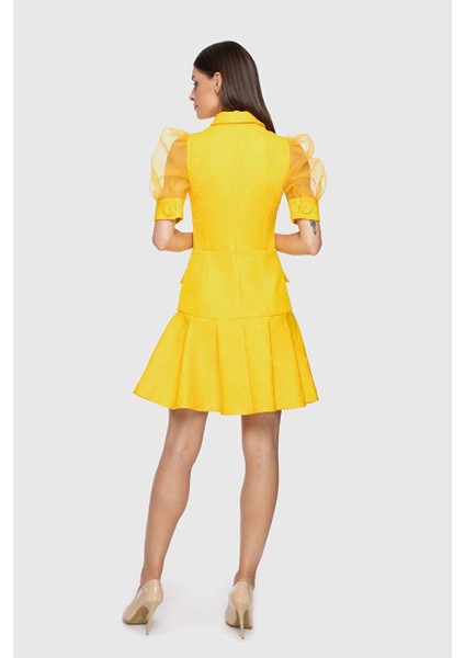 Kolları Tül Detaylı Mini Elbise modelleri