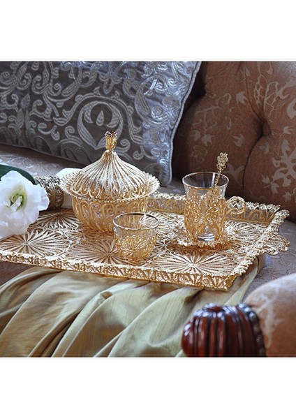 Zarafet Altın Kaplama 90ML 12PARÇA 6 Kişilik Kulplu Trabzon El Işçiliği Telkari Çay Takımı fiyatları