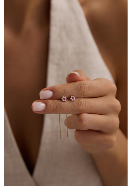 Ruby Taşlı Çiçek Sallantılı Küpe fiyatları