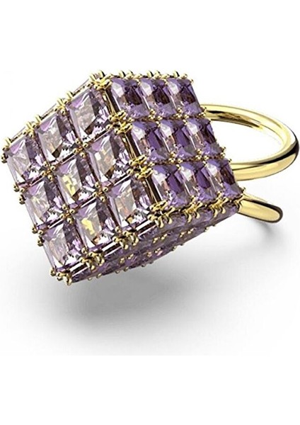 5633644 Swarovski Yüzük Curiosa : Coctail Ring Square Purple Gold Tone Plated 58