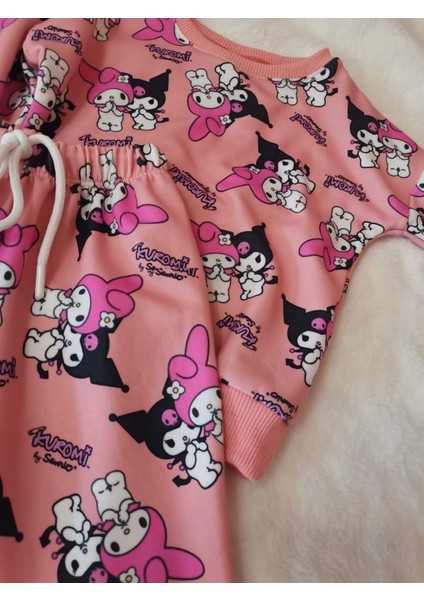Kız Çocuk Kuromi & My Melody Desenli Alt Üst Takım 2 Ip Şardonlu Pamuk Ikili Takım modelleri