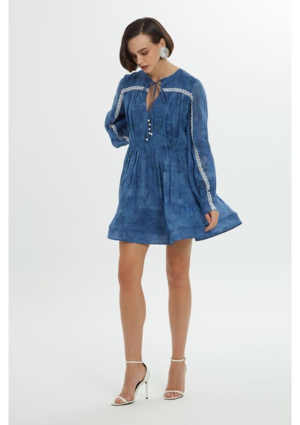 Dantel Aksesuarlı Mavi Kısa Elbise modelleri